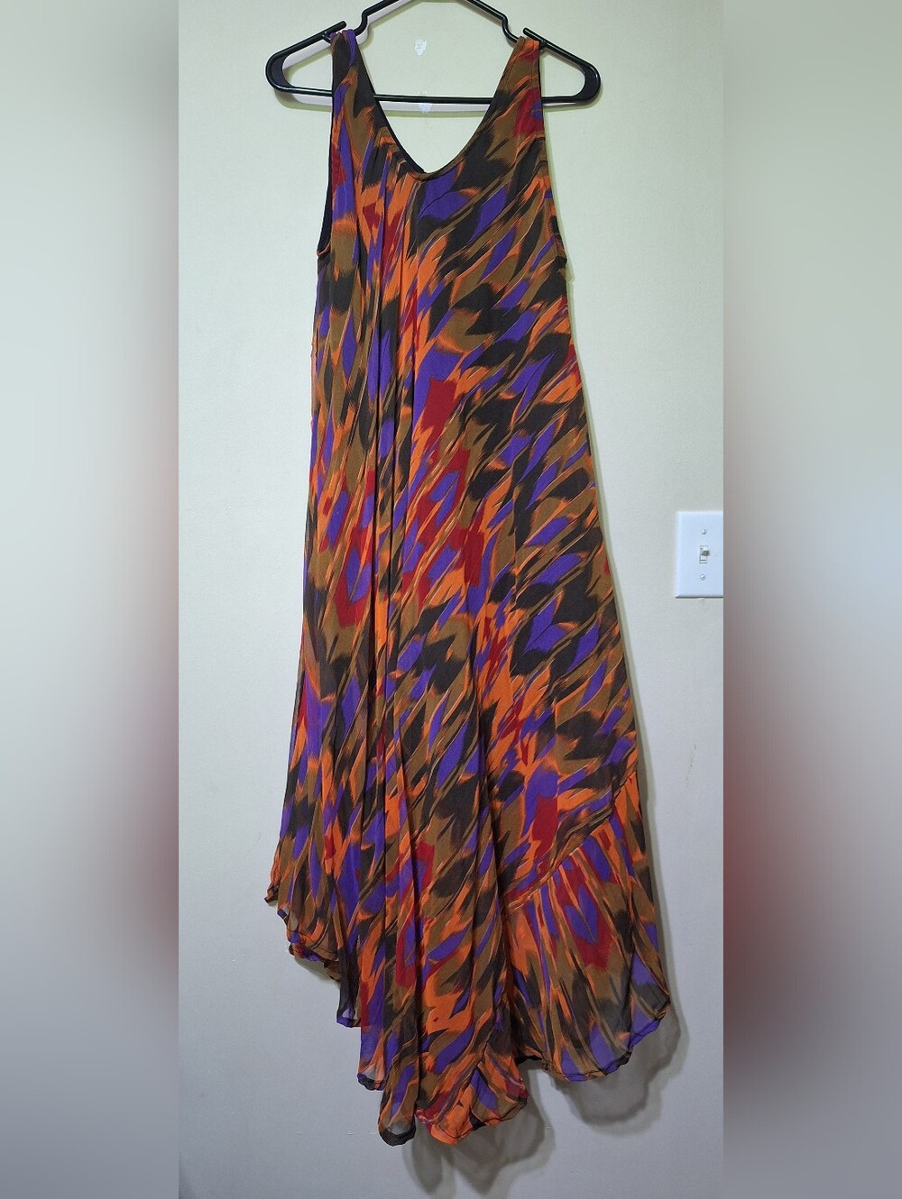 Vintage BAWA Canada Rayon Abstract Print Handkerchief Hem Maxi Dress 1X - Picture 2 of 12